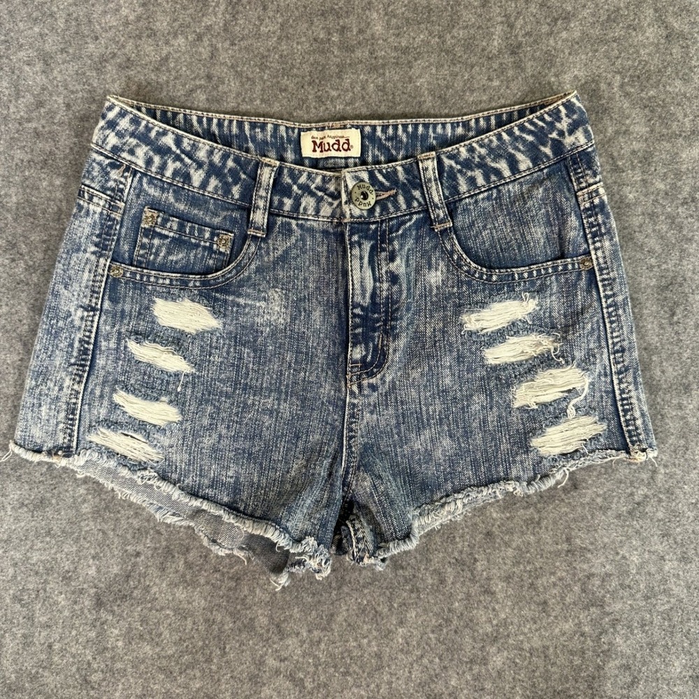 Mudd Distressed Denim Shorts Size 5 Blue Acid Wash Raw Hem Cotton